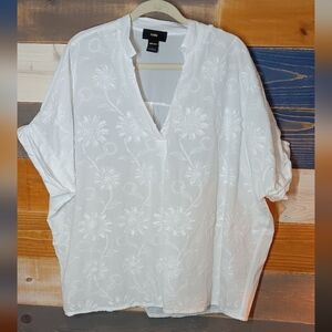 Rain Bohemian Top White L Embroidered